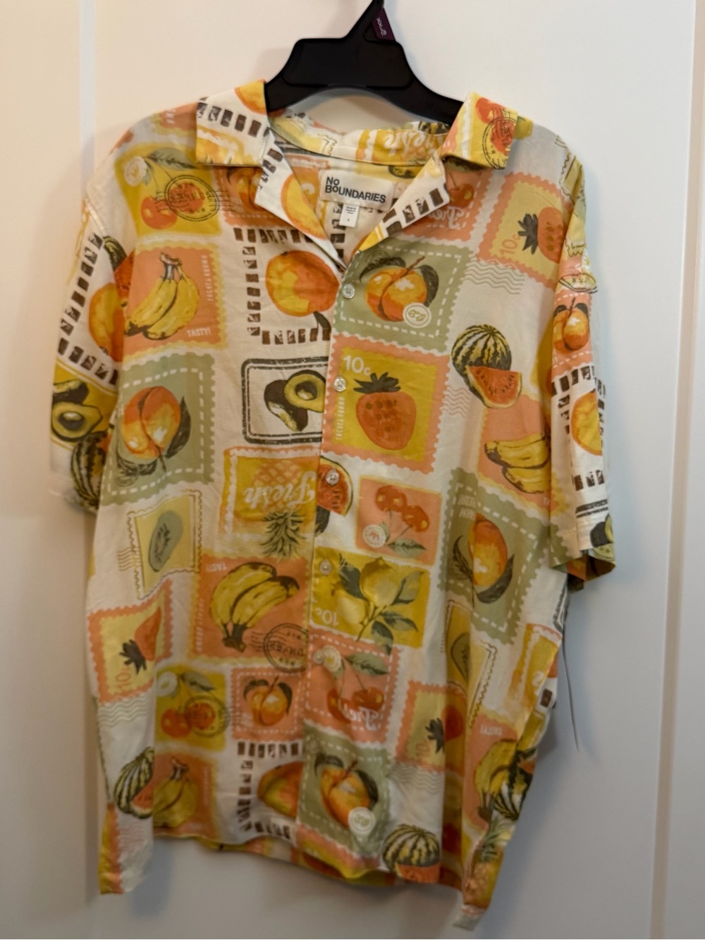 Small size No Boundaries Fruit Print Button-Up Shirt - Yellow, Peach, Green